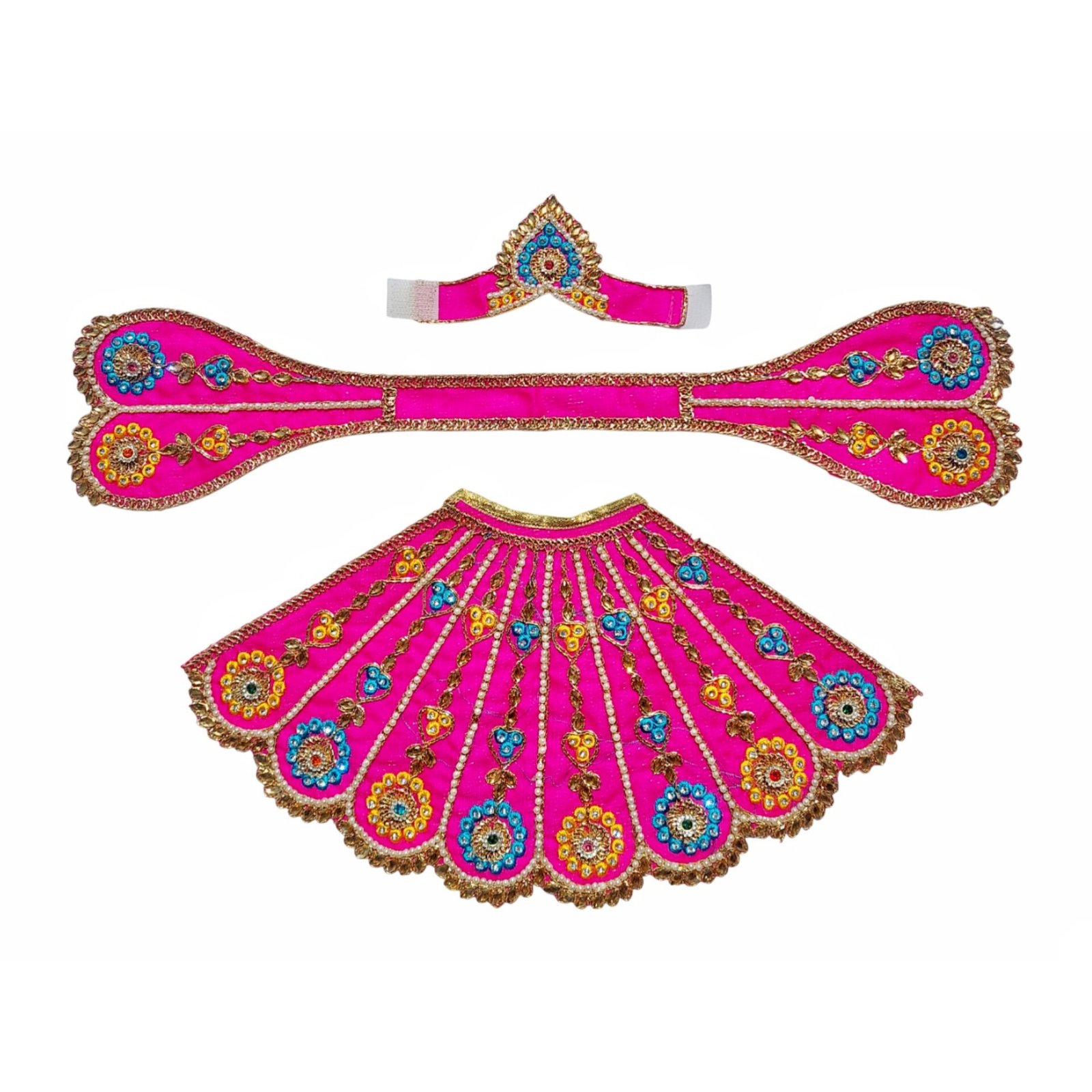 Mata Rani Designer Poshak – Premium Magenta Devotional Poshak with Crown for Maa Durga Idol