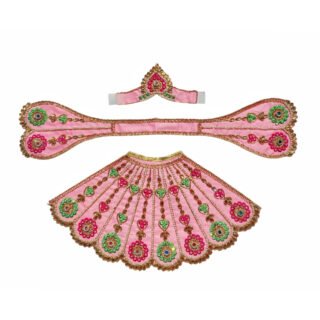 Mata Rani Designer Poshak – Premium Baby Pink Devotional Poshak with Crown for Maa Durga Idol