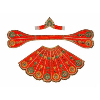 Mata Rani Designer Poshak – Premium Orange Devotional Poshak with Crown for Maa Durga Idol