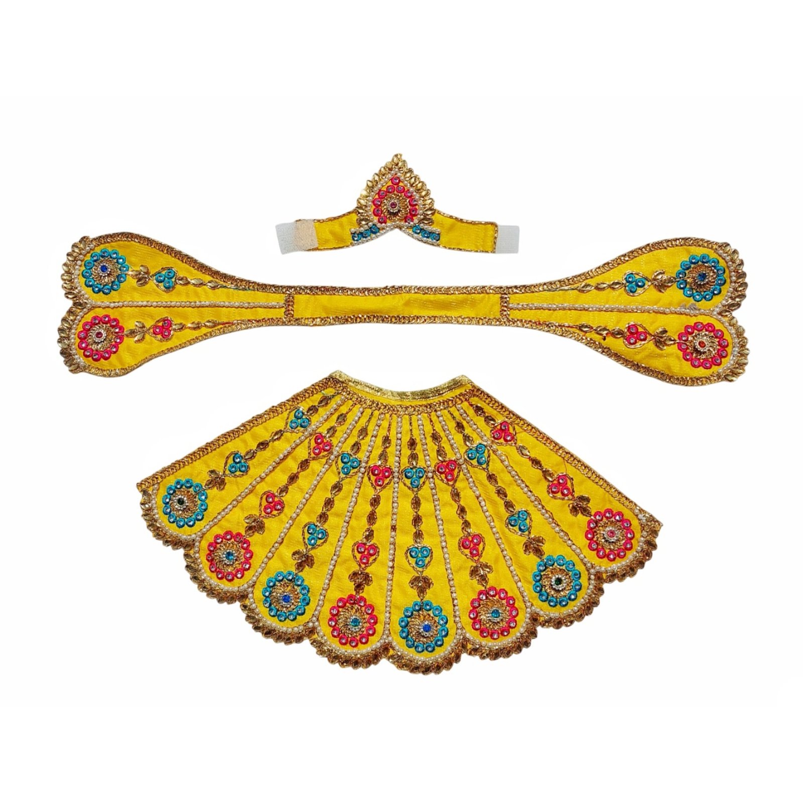 Mata Rani Designer Poshak – Premium Yellow Devotional Poshak with Crown for Maa Durga Idol