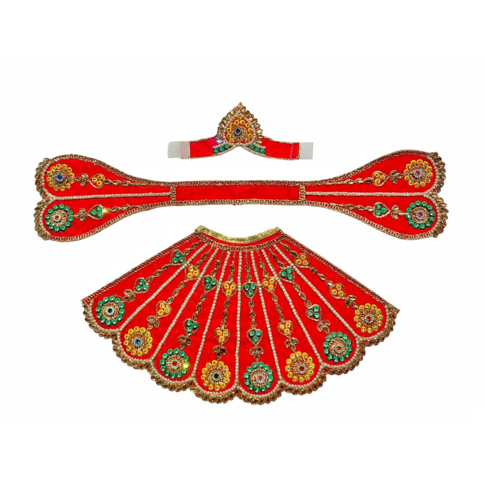 Mata Rani Designer Poshak – Premium Red Devotional Poshak with Crown for Maa Durga Idol