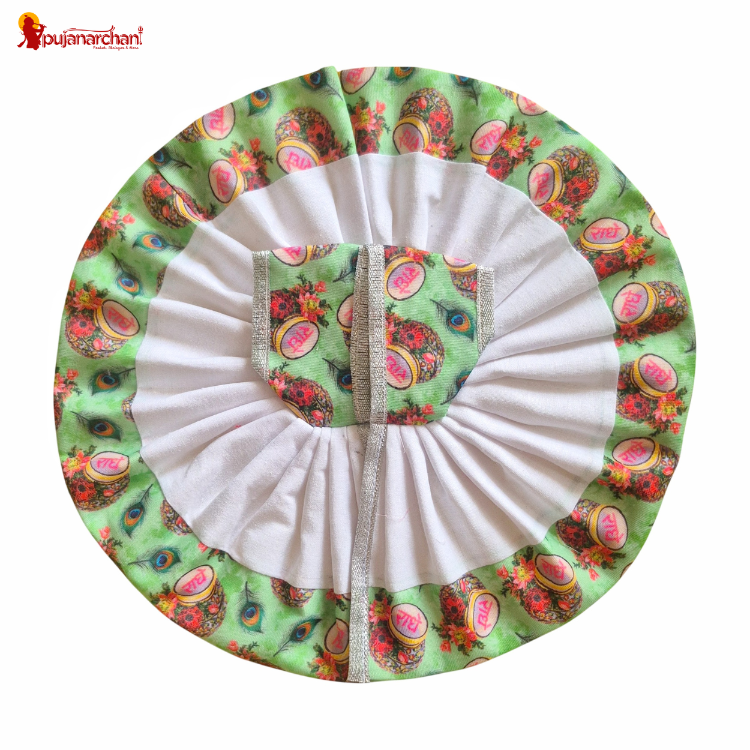 Cotton Plain Laddu Gopal Poshak – Multicolor Radhe Radhe Printed Dress for Thakur Ji