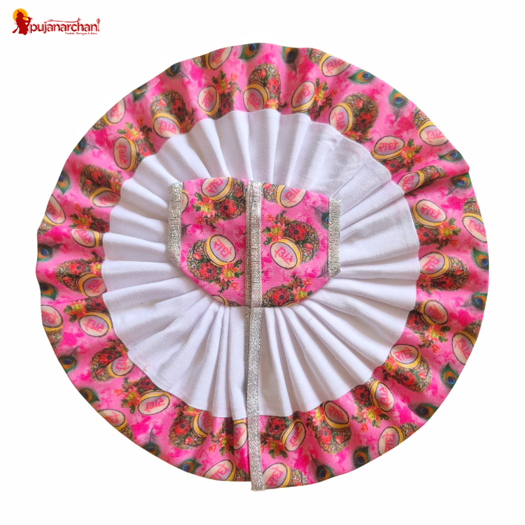 Cotton Plain Laddu Gopal Poshak – Multicolor Radhe Radhe Printed Dress for Thakur Ji