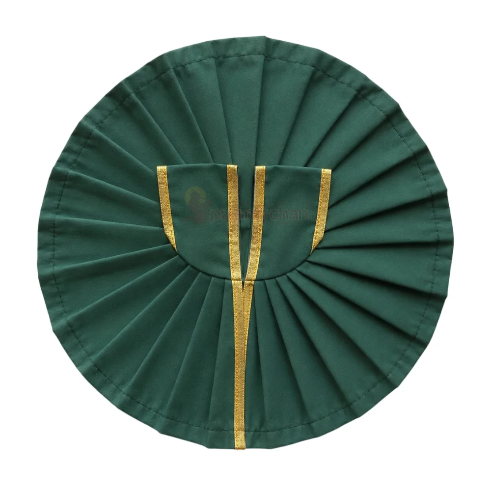 Plain Bottle Green Laddu Gopal Poshak with Golden Lace Border for Daily Seva and Shringar