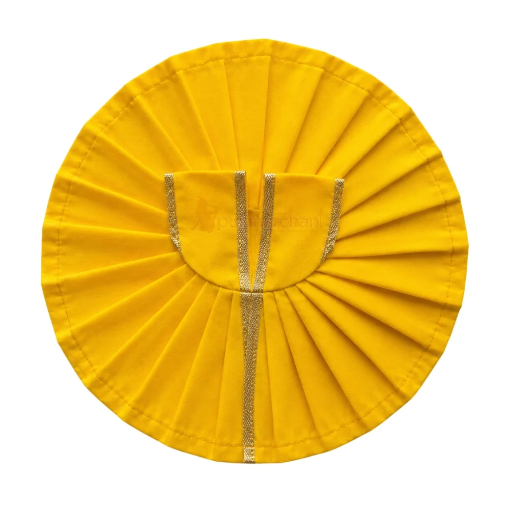 Plain Yellow Laddu Gopal Poshak with Golden Lace Border for Daily Seva and Shringar