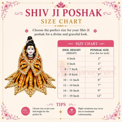 Shiv Ji Poshak Size Chart showing accurate dress measurements for Mahadev, Bholenath and Lord Shiva idol sizes to help choose the correct poshak size.