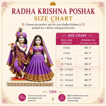 Radha Krishna Poshak Size Chart with Dress Measurements for Different Idol Sizes in Inches