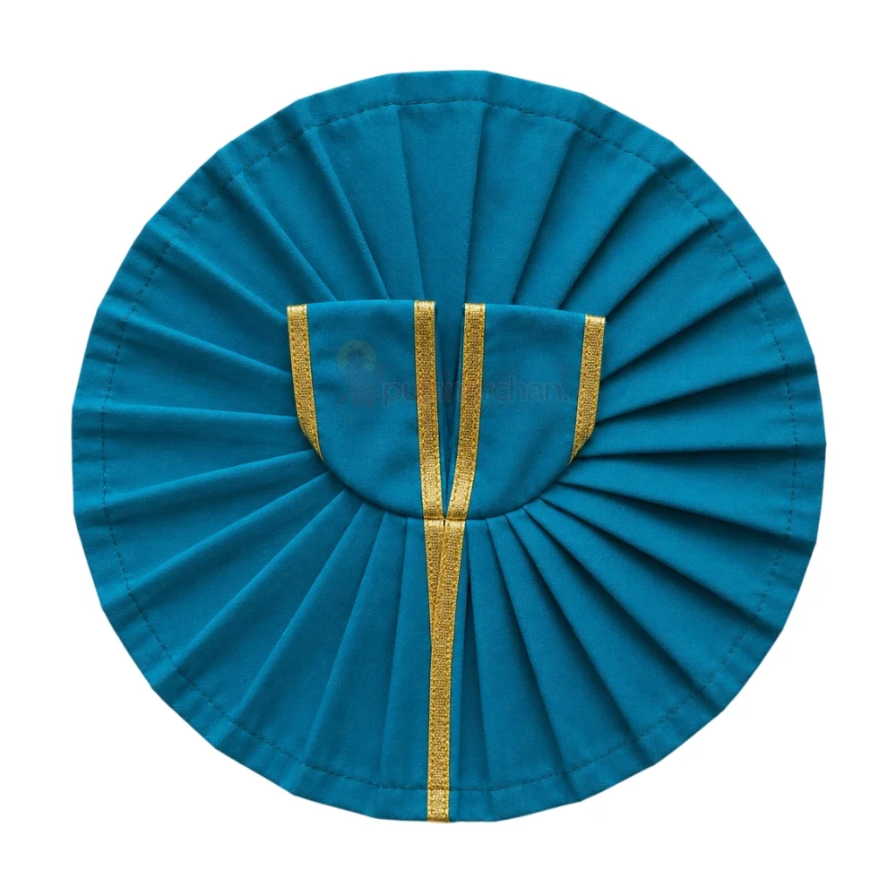 Plain Peacock Blue Laddu Gopal Poshak with Golden Lace Border for Daily Seva and Shringar