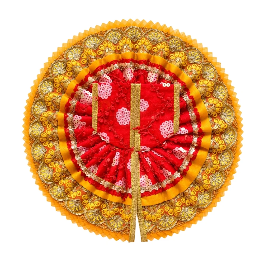 Premium Red & Yellow Designer Laddu Gopal Poshak with Sequin & Heavy Lace Work