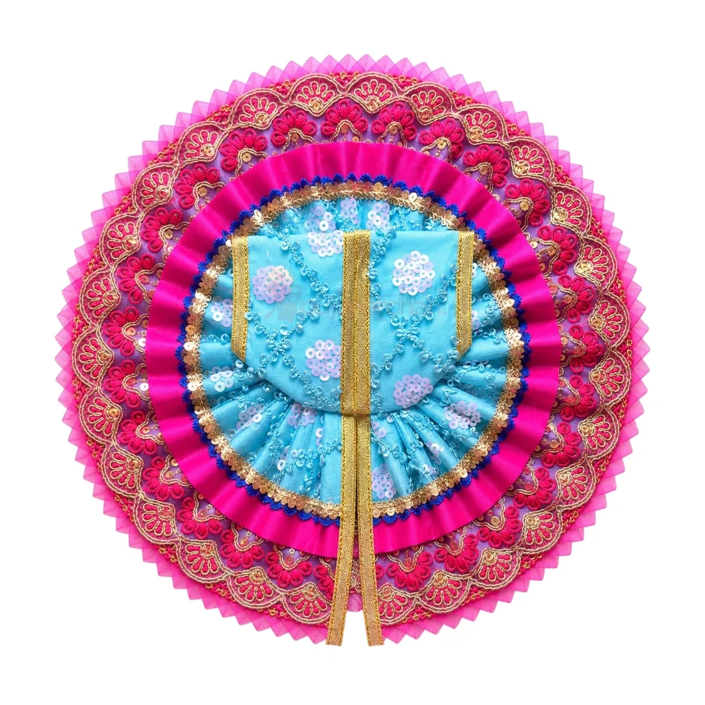 Premium Sky Blue & Hot Pink Designer Laddu Gopal Poshak with Sequin Work and Heavy Golden Lace