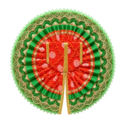 Premium Orange & Green Designer Laddu Gopal Poshak with Sequin Work and Heavy Golden Lace
