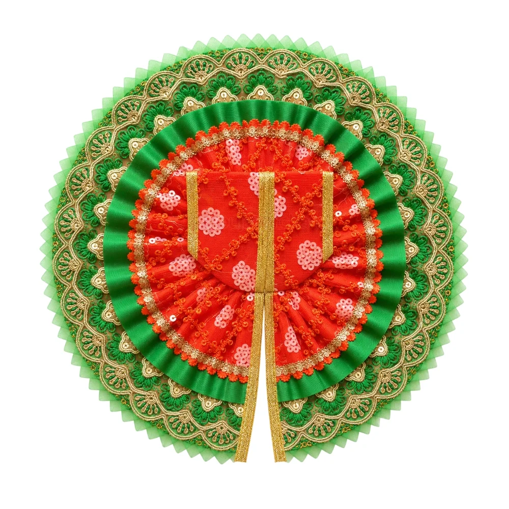 Premium Orange & Green Designer Laddu Gopal Poshak with Sequin Work and Heavy Golden Lace