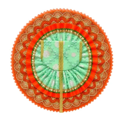 Premium Mint Green & Orange Designer Laddu Gopal Poshak with Sequin Work and Heavy Golden Lace