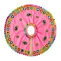 Premium Baby Pink Satin Laddu Gopal Poshak with Multicolor Mirror Lace and Paisley Embroidery