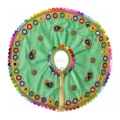 Premium Mint Green Satin Laddu Gopal Poshak with Multicolor Mirror Lace and Paisley Embroidery