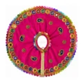 Premium Magenta Satin Laddu Gopal Poshak with Multicolor Mirror Lace and Paisley Embroidery