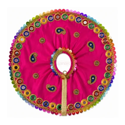 Premium Magenta Satin Laddu Gopal Poshak with Multicolor Mirror Lace and Paisley Embroidery