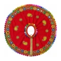 Premium Red Satin Laddu Gopal Poshak with Multicolor Mirror Lace and Paisley Embroidery