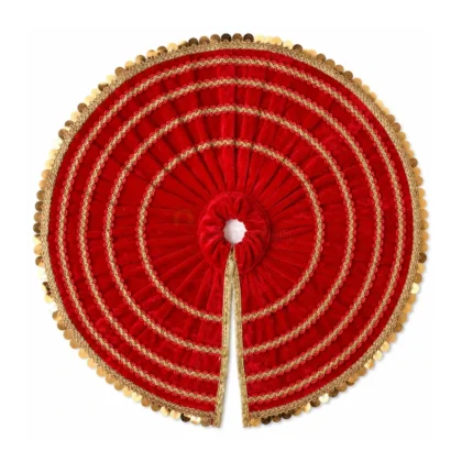 Premium Red Velvet Laddu Gopal Poshak with Golden Sequin Lace Border and Pleated Circular Design