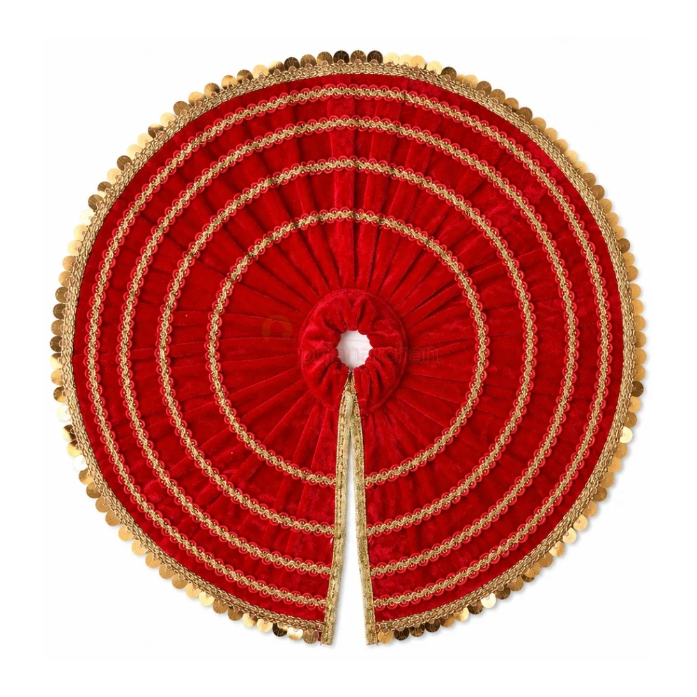 Premium Red Velvet Laddu Gopal Poshak with Golden Sequin Lace Border and Pleated Circular Design
