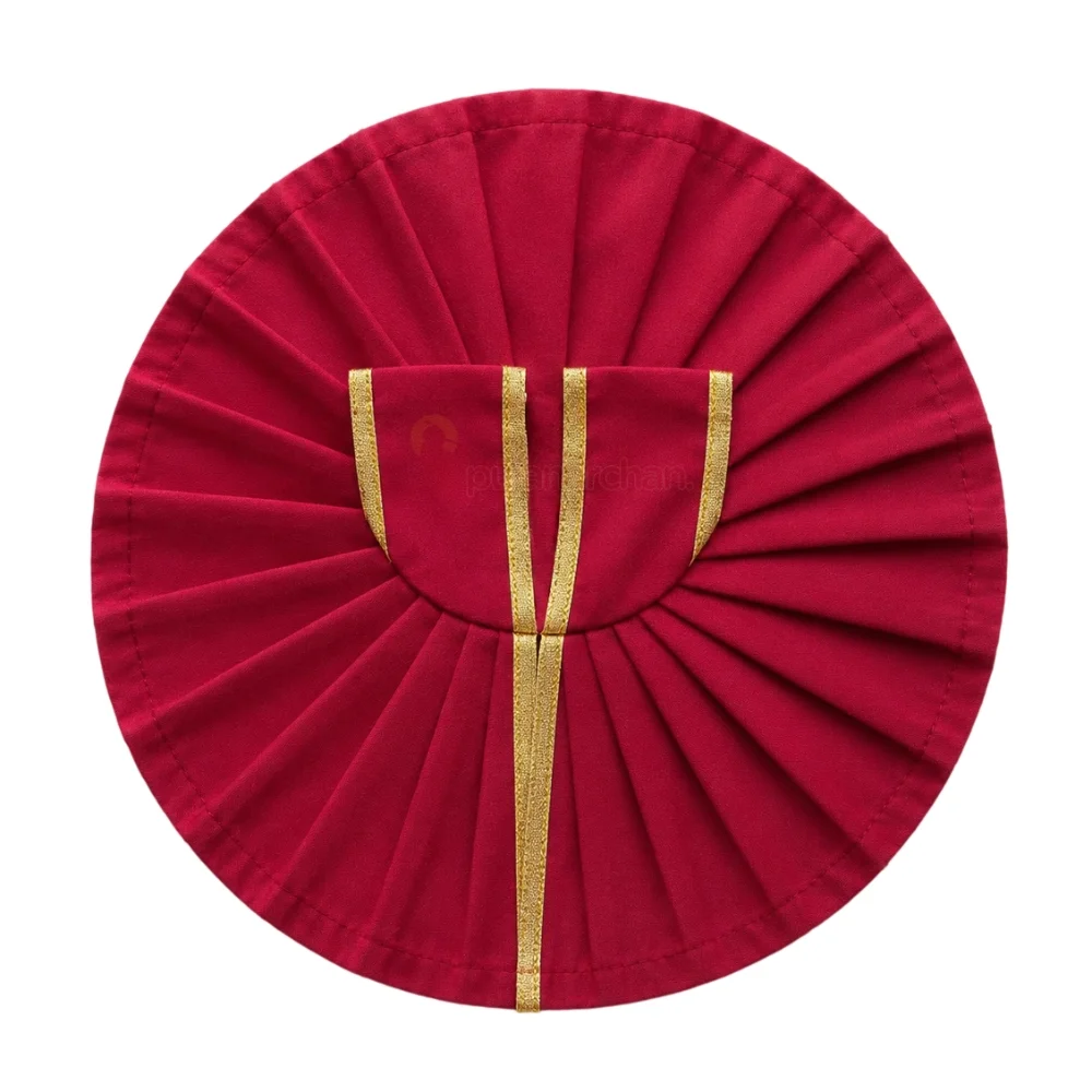 Plain Red Laddu Gopal Poshak with Golden Lace Border for Daily Seva and Shringar