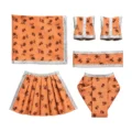 Peach Orange Floral Cotton Radha Krishna Poshak Set with Silver Lace Border for Radha Krishna Idol