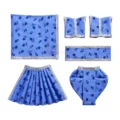 Sky Blue Floral Cotton Radha Krishna Poshak Set with Silver Lace Border for Radha Krishna Idol
