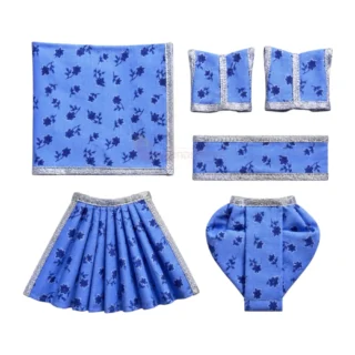Sky Blue Floral Cotton Radha Krishna Poshak Set with Silver Lace Border for Radha Krishna Idol