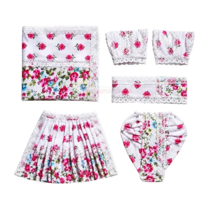 Floral Cotton Radha Krishna Multicolor Poshak Set with White Lace Work for Radha Krishna Idol
