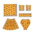 Mustard Yellow Floral Cotton Radha Krishna Poshak Set with Silver Lace Border for Radha Krishna Idol