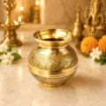 Engraved pure brass pooja lota 3 no with traditional floral and paisley design for Gangajal, Kalash Sthapana, Jal Abhishek, home temple and religious rituals.