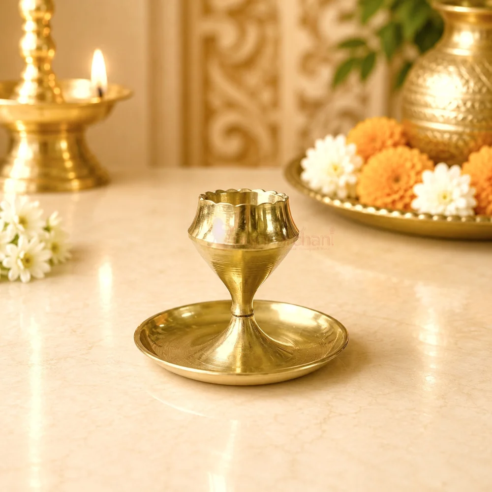 Premium pure brass agarbatti stand with multi-hole incense holder and ash catcher plate for home temple, meditation and daily worship.