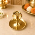 Premium pure brass agarbatti stand with multi-hole incense holder and ash catcher plate for home temple, meditation and daily worship.