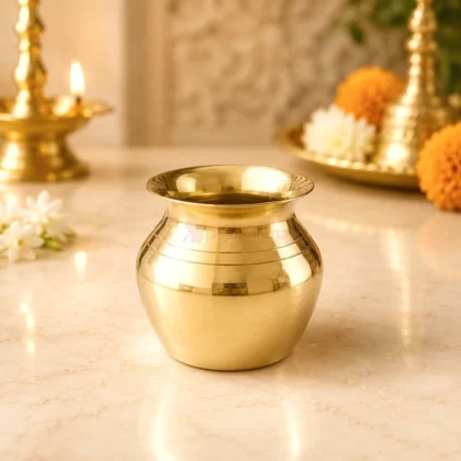 Premium pure brass pooja lota for Gangajal, Jal Abhishek, Kalash Sthapana, home temple, daily worship and religious ceremonies.