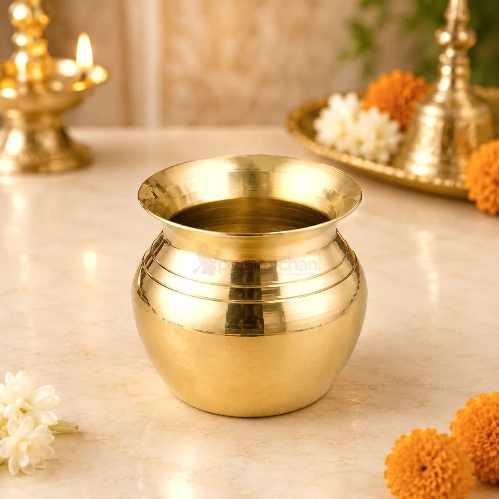 Premium pure brass pooja lota for Gangajal, Jal Abhishek, Kalash Sthapana, home temple, daily worship and religious ceremonies.
