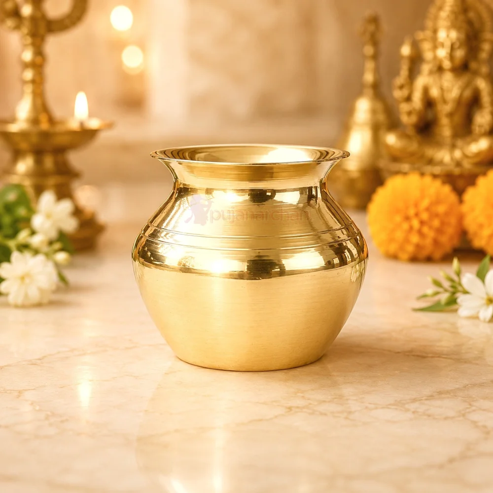 Premium pure brass pooja lota for Gangajal, Jal Abhishek, Kalash Sthapana, home temple, daily worship and religious ceremonies.
