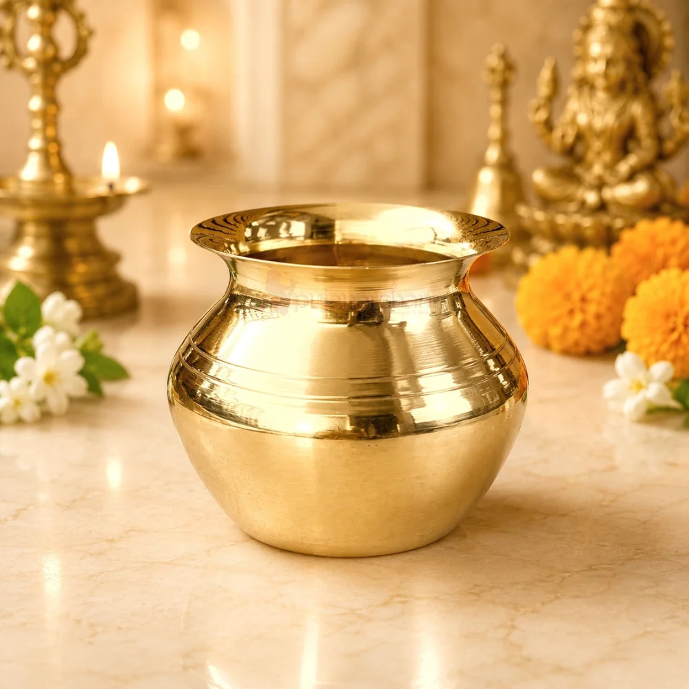Premium pure brass pooja lota for Gangajal, Jal Abhishek, Kalash Sthapana, home temple, daily worship and religious ceremonies.