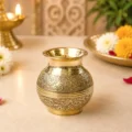 Engraved pure brass pooja lota 2 no with traditional floral and paisley design for Gangajal, Kalash Sthapana, Jal Abhishek, home temple and religious rituals.