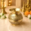 Engraved pure brass pooja lota 2 no with traditional floral and paisley design for Gangajal, Kalash Sthapana, Jal Abhishek, home temple and religious rituals.