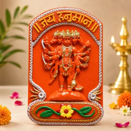 Premium Panchmukhi Hanuman Ji wall hanging idol with decorative border for home temple, office, vastu, meditation and spiritual décor.