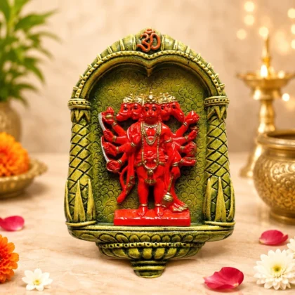 Premium Panchmukhi Hanuman Ji wall hanging with antique decorative temple frame for home temple, office, meditation, prayer and vastu décor.