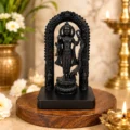 Premium black Shri Ram Lalla polyresin idol with intricately carved Dashavatar arch for home temple, office, car dashboard and spiritual décor.