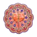 Premium Designer Peach Satin Laddu Gopal Poshak with Crystal Stone Work, Pearl Work, Multicolor Embroidery and Hand Embroidery for Krishna Shringar
