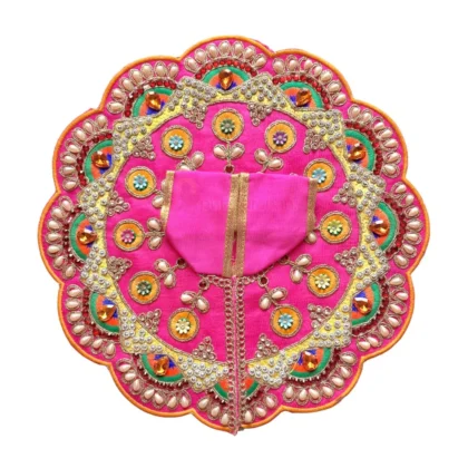 Premium Designer Magenta Satin Laddu Gopal Poshak with Crystal Stone Work, Pearl Work, Multicolor Embroidery and Hand Embroidery for Krishna Shringar