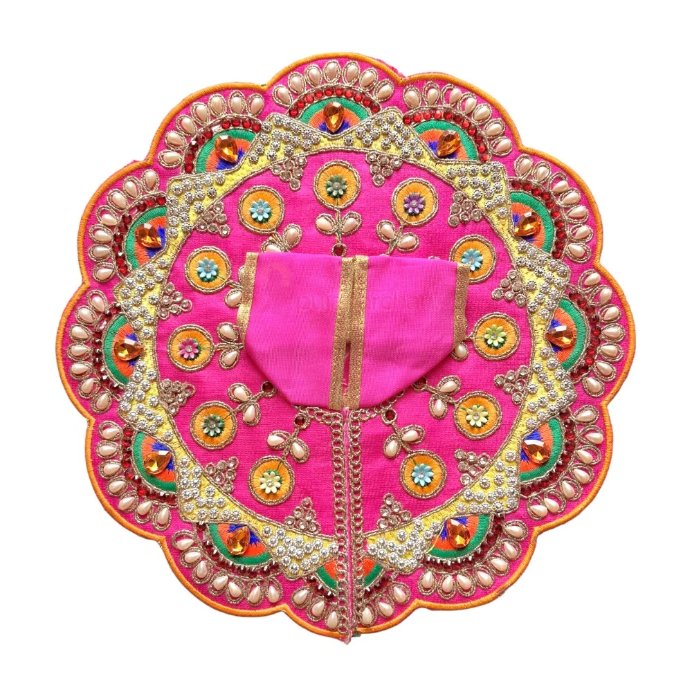 Premium Designer Magenta Satin Laddu Gopal Poshak with Crystal Stone Work, Pearl Work, Multicolor Embroidery and Hand Embroidery for Krishna Shringar
