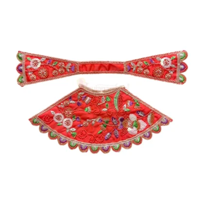 Premium Designer Red Satin Mata Rani Lehenga Patka Poshak with Heavy Floral Zardosi, Dabka, Sequins, Beads and Hand Embroidery Work for Mata Rani Idol Shringar