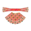 Premium Designer Red Bandhej Satin Mata Rani Lehenga Patka Poshak with Traditional Bandhej Print, Kundan, Pearl, Stone and Hand Embroidery Work for Mata Rani Idol Shringar