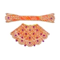 Premium Designer Orange Bandhej Satin Mata Rani Lehenga Patka Poshak with Traditional Bandhej Print, Kundan, Pearl, Stone and Hand Embroidery Work for Mata Rani Idol Shringar