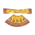 Premium Designer Yellow Bandhej Satin Mata Rani Lehenga Patka Poshak with Traditional Bandhej Print, Sequins, Mirror, Stone and Floral Embroidery Work for Mata Rani Idol Shringar