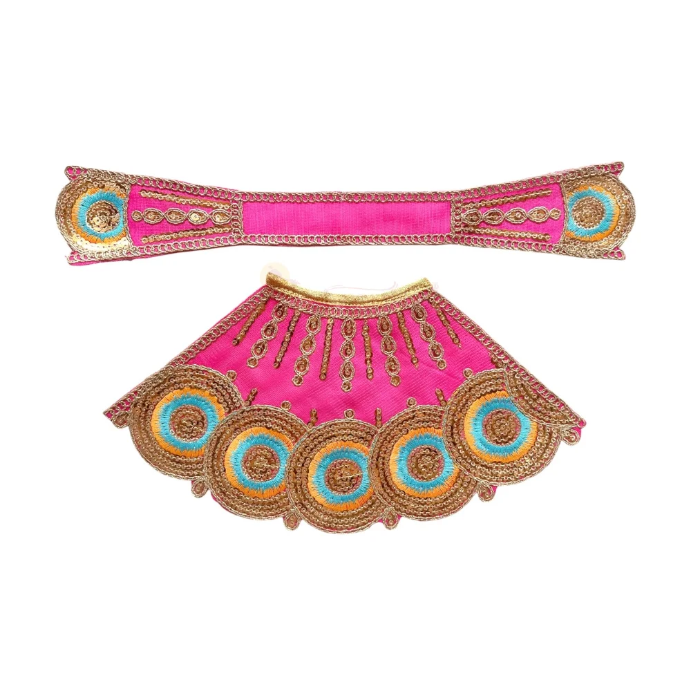 Premium Designer Magenta Satin Mata Rani Lehenga Patka Poshak with Zari Dori Work, Circular Embroidery and Hand Embroidery for Mata Rani Idol Shringar